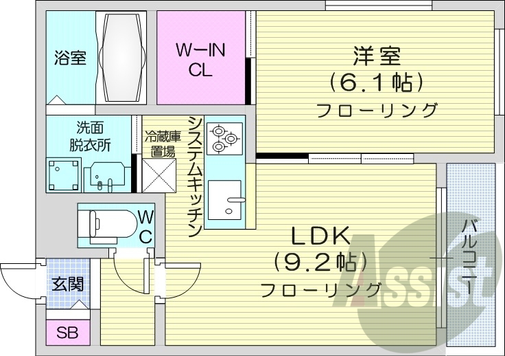 1LDK、灯油FF暖房、浴室乾燥機、オートロック