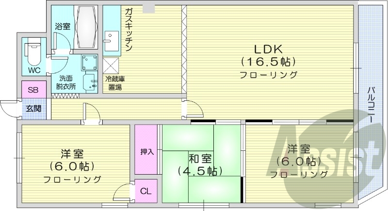 3LDK、エアコン、灯油暖房、モニターホン