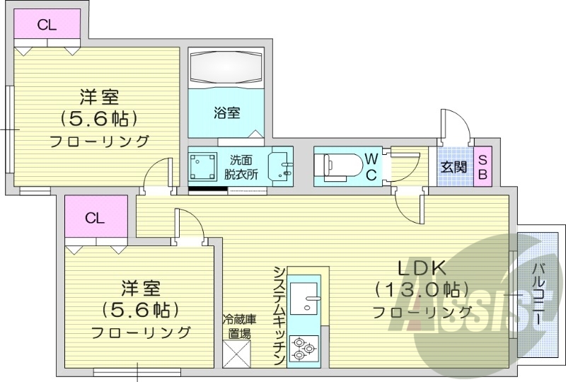 2LDK、エアコン、システムキッチン、オートロック