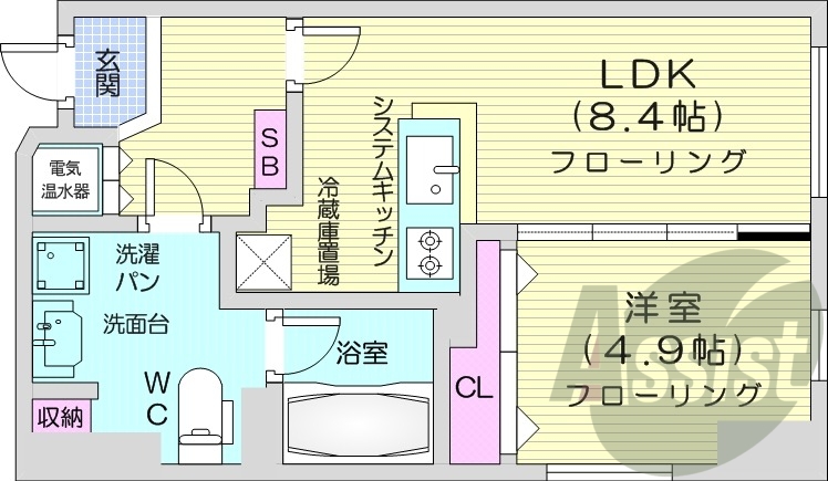 1LDK、IHクッキングヒーター、モニタ付インターホン