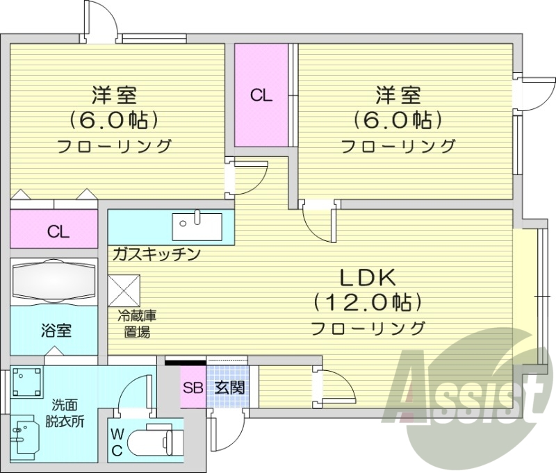2LDK、灯油暖房、モニターホン、独立洗面台、シャワートイレ