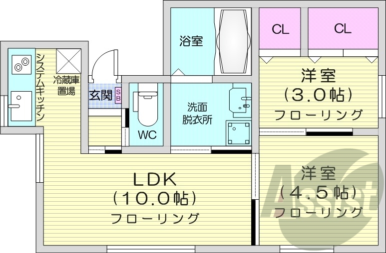 2LDK、モニターホン、独立洗面台、シャワートイレ
