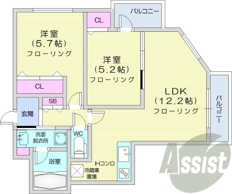 2LDK、収納、洗濯機置場、暖房設備、オール電化