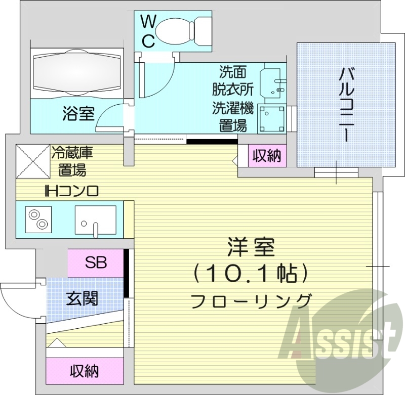 1R、収納、洗濯機置場、暖房設備、オール電化