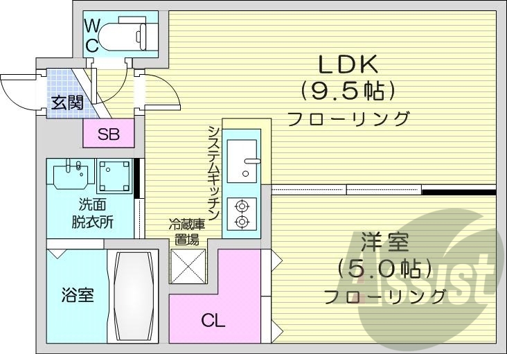 1LDK、オートロック、モニターホン、角部屋、最上階