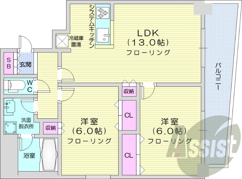 1LDK、エアコン、都市ガス、灯油FF暖房、トランクルーム