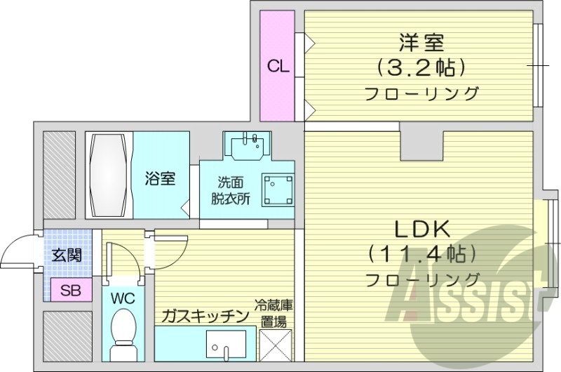 1LDK、エアコン、エレベーター、オートロック
