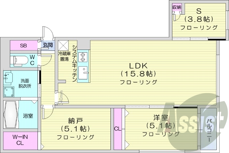 2LDK＋S、エアコン、システムキッチン、追い焚き