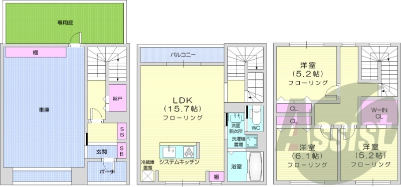 3LDK、都市ガス、エアコン、追い焚き、浴室乾燥機