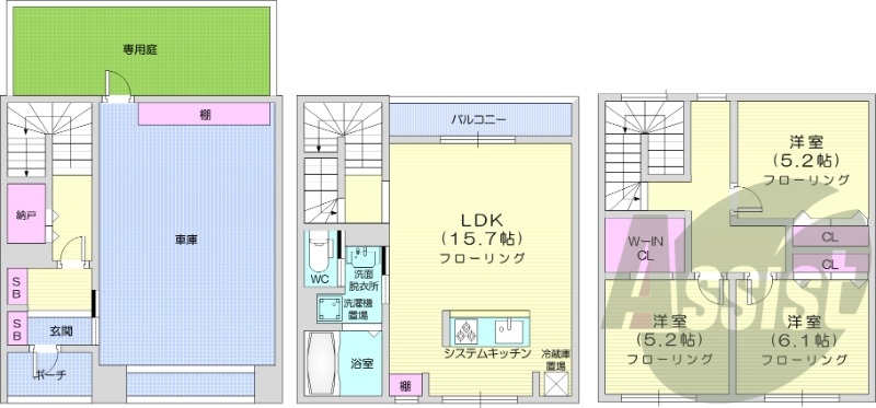 3LDK、都市ガス、エアコン、追い焚き、浴室乾燥機