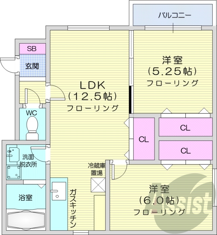 2LDK、エアコン、独立洗面台、シャワートイレ