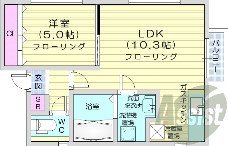 1LDK、バストイレ別、ウォシュレット、エアコン
