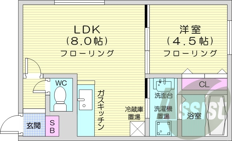 1LDK、独立洗面台、対面キッチン、モニタ付インターホン