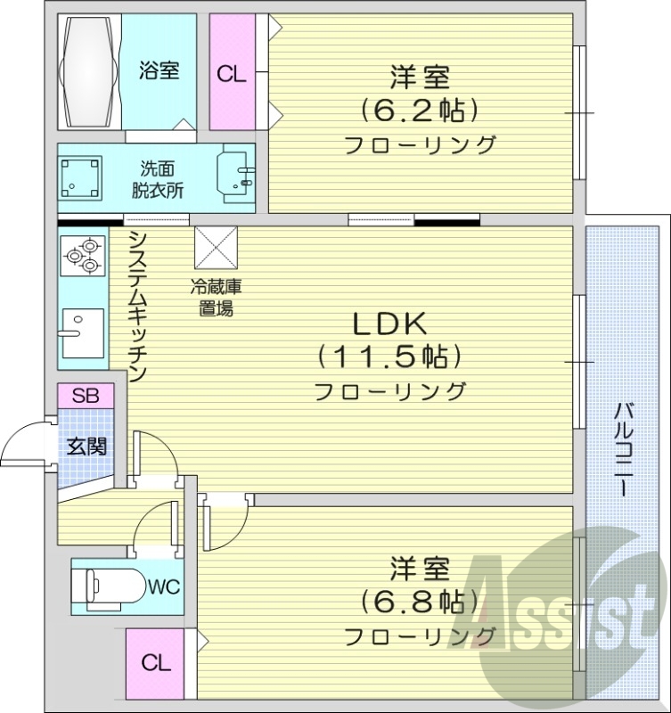 2LDK、最上階、エアコン、都市ガス、オートロック