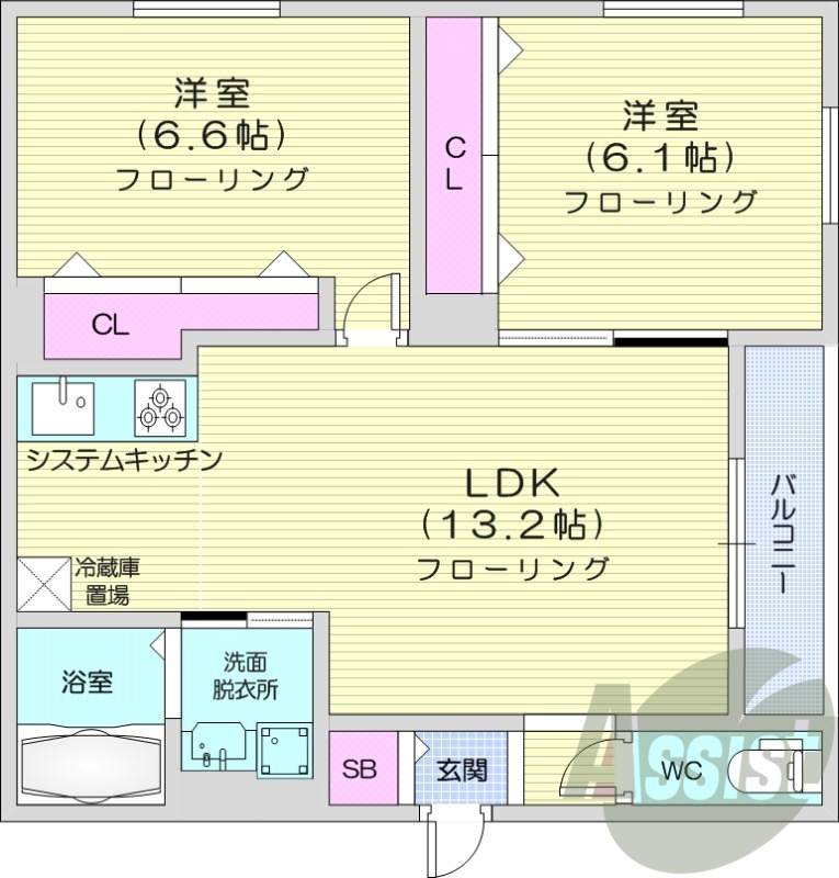 2LDK、ガスリミット、エアコン、ペット飼育相談可能