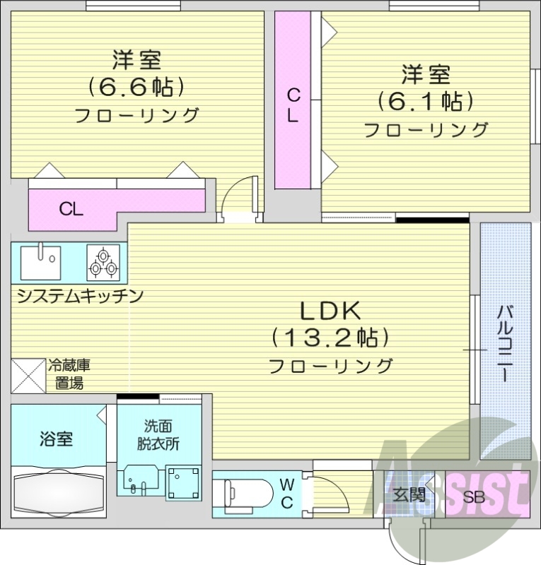 2LDK、ガスリミット、エアコン、ペット飼育相談可能