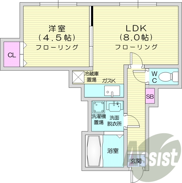 1LDK、モニタ付インターホン、シャンプードレッサー