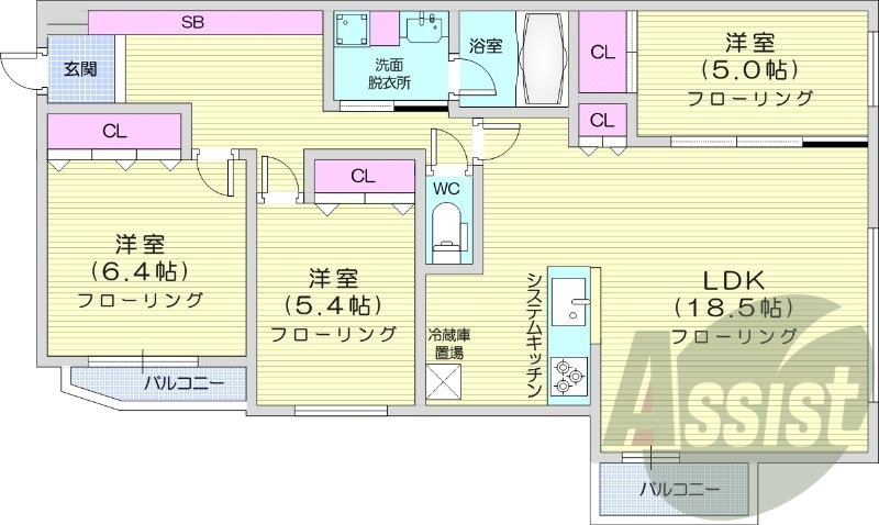 3LDK、都市ガス、エアコン、追い焚き、浴室乾燥機