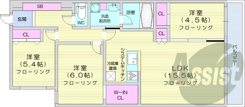 3LDK、都市ガス、エアコン、追い焚き、浴室乾燥機