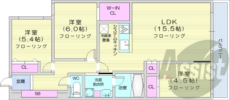 3LDK、都市ガス、エアコン、追い焚き、浴室乾燥機