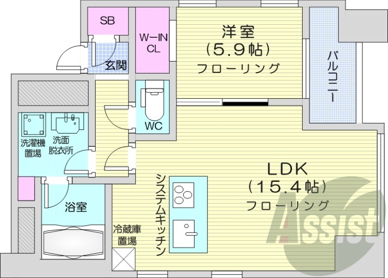 1LDK、バルコニー、システムキッチン、エアコン