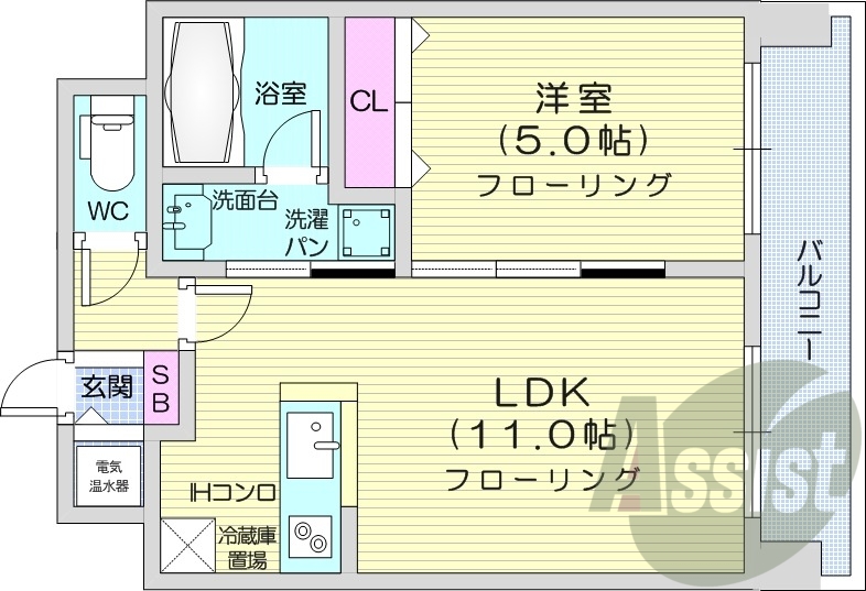 1LDK、オール電化、エアコン、ペット可