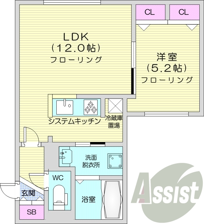 1LDK、都市ガス、エアコン、システムキッチン