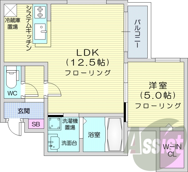 1LDK、エアコン、システムキッチン、シャワートイレ