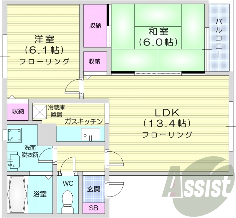2LDK、トランクルーム、灯油暖房、バストイレ別