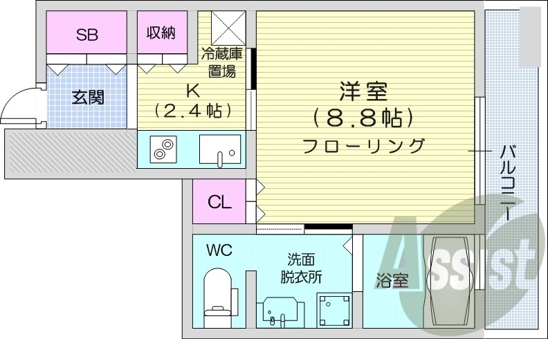 1K、オートロック、浴室乾燥機、追い炊き、独立洗面台