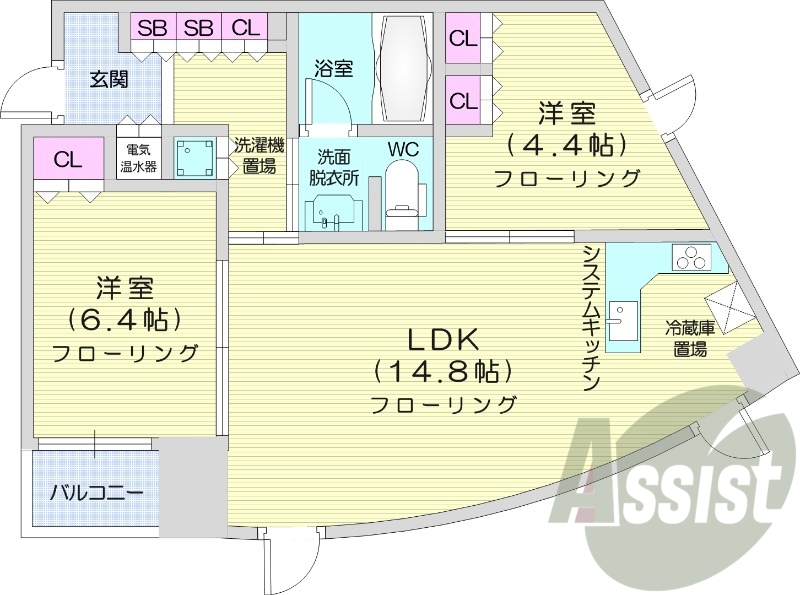 2LDK、オール電化、オートロック、宅配ボックス