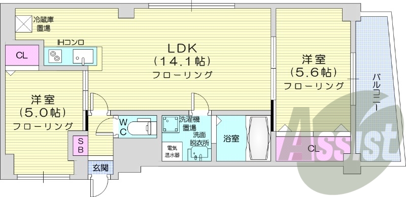 2LDK、オール電化、エアコン、バストイレ別
