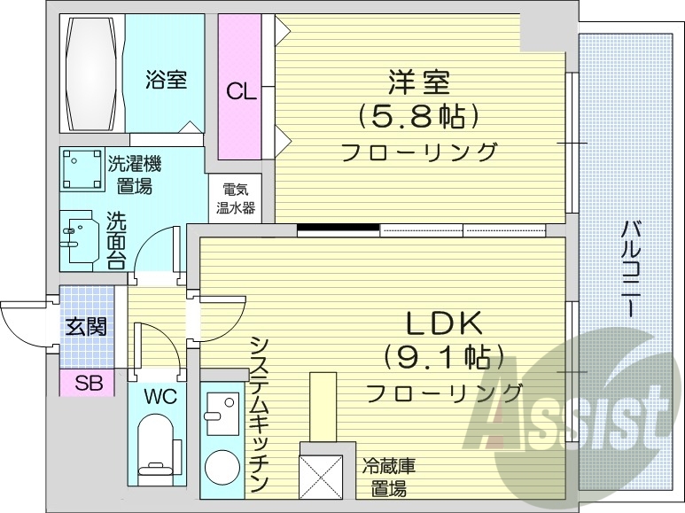 1LDK、クローゼット、バルコニー、エアコン、オール電化