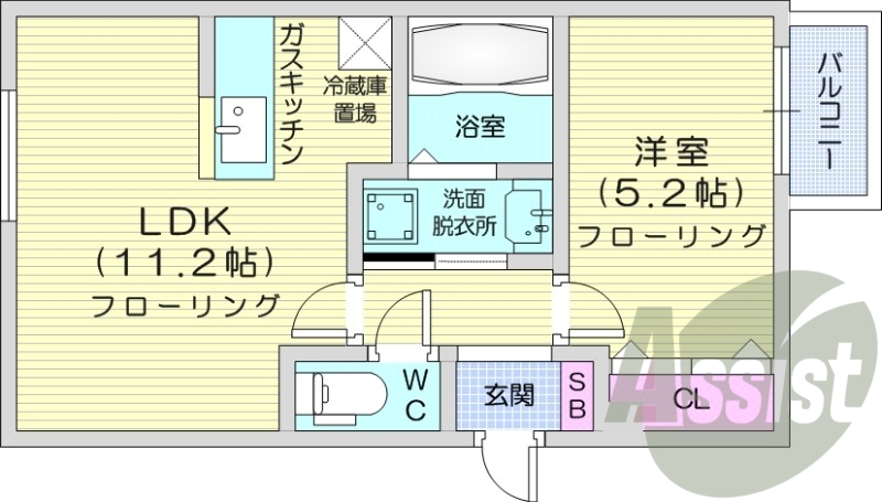1LDK、対面キッチン、シャワートイレ、モニタ付インターホン