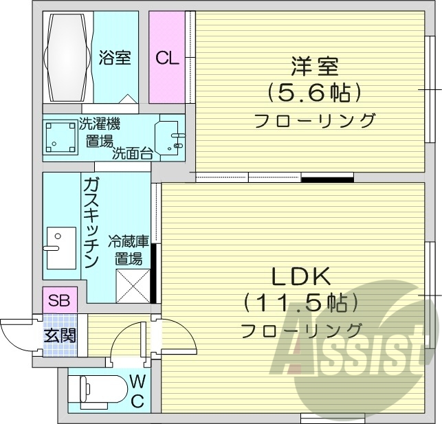 1LDK、バス・トイレ別、宅配ボックス、独立洗面台
