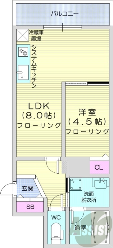 1LDK、収納、バストイレ別、洗面脱衣所、オール電化