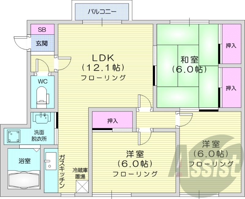 3LDK、トランクルーム、独立洗面台、バストイレ別