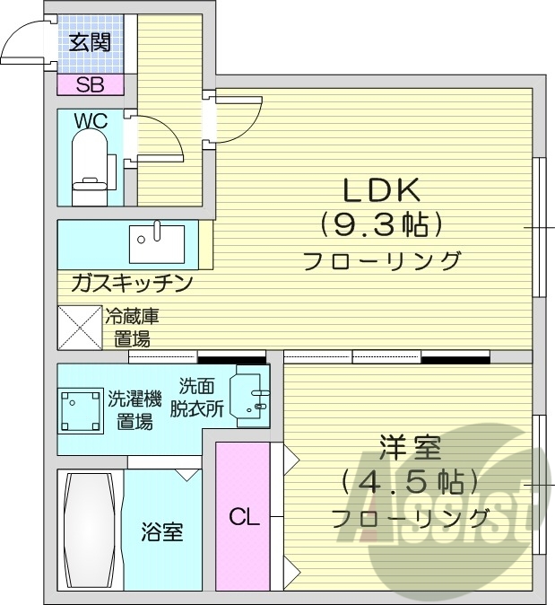 1LDK、灯油暖房、モニター付きインターホン