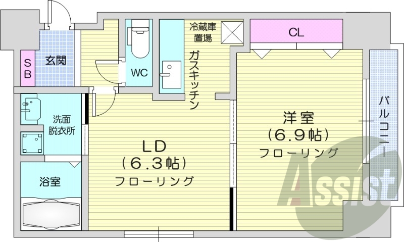 1LDK、宅配ボックス、TVインターホン