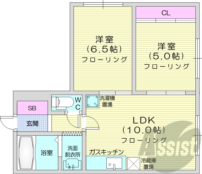 2LDK、バストイレ別、インターネット使用料不要