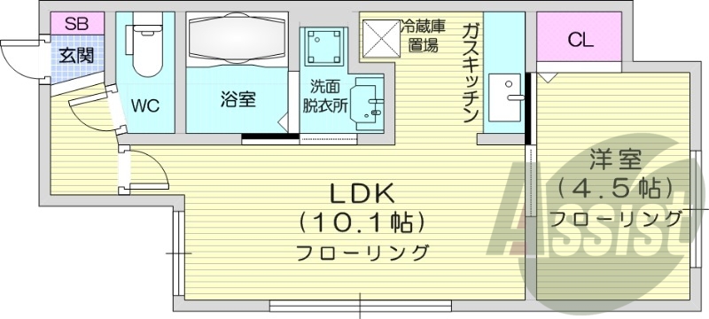 1LDK、バス・トイレ別、独立洗面台、エアコン