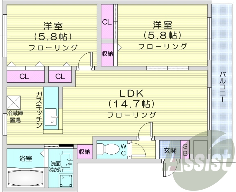 2LDK、収納、灯油暖房、ネット無料、洗濯機置場