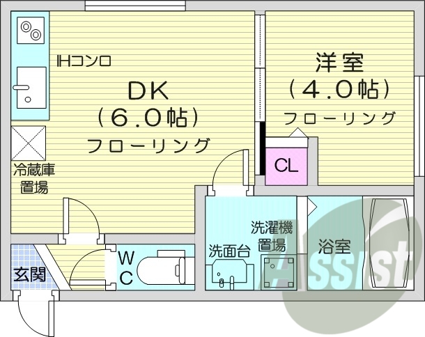 1DK、温水洗浄便座、トランクルーム、洗髪洗面化粧台