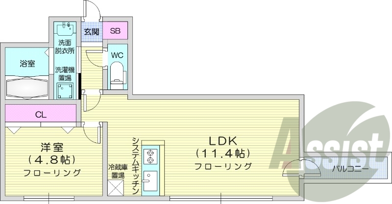 1LDK、システムキッチン、ウォークインクローゼット