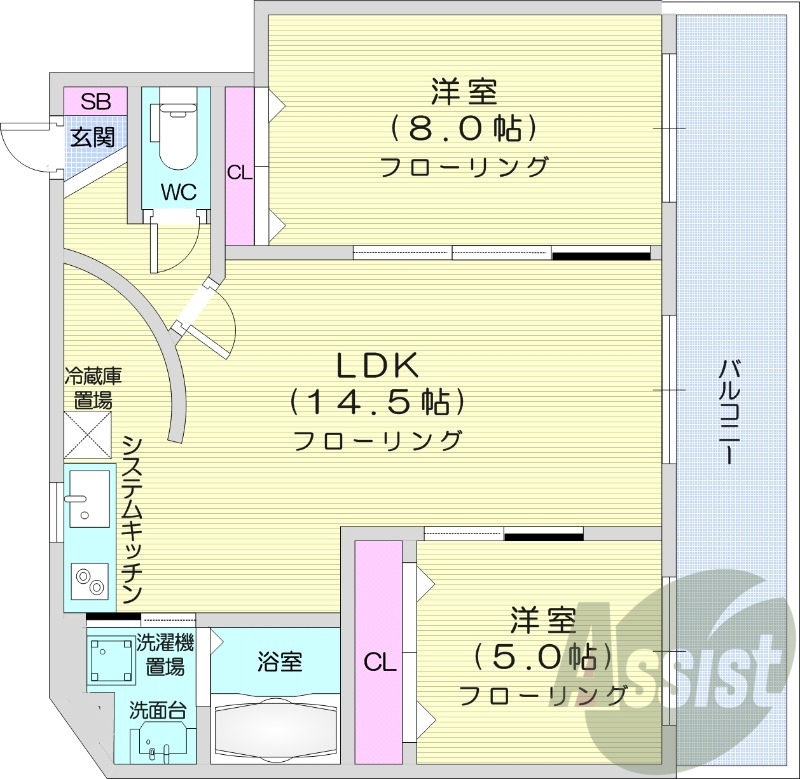 2LDK、収納、電気暖房、宅配BOX、モニターホン
