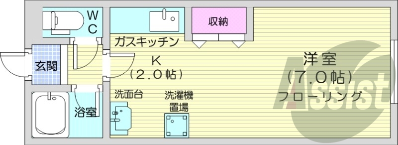 1K、灯油FF暖房、シャンプードレッサー、収納