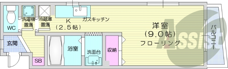 1K、エアコン、ネット無料、独立洗面台、オートロック