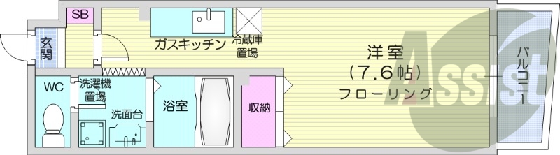 1K、エアコン、ネット無料、独立洗面台、オートロック