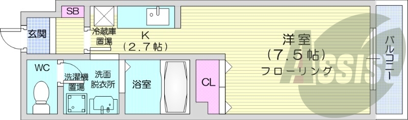 1K、エアコン、独立洗面台、灯油暖房、オートロック