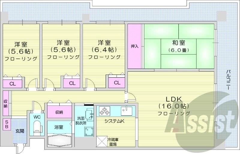 4LDK、ガスFF暖房、トランクルーム、オートロック